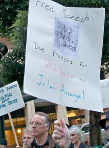 WikiLeaks supporters call out the harsh treatment of Julian Assange